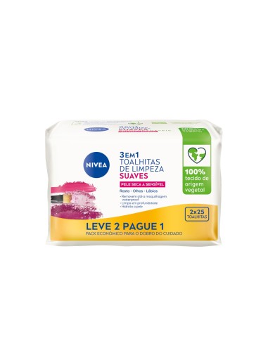 Nivea Duo 3 in 1 Gentle Cleansing Wipes 25 Units