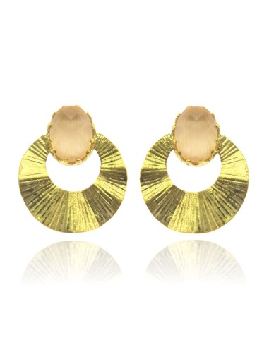 MRIO Inca Rising Sun Earrings Silver Gold Beige Stone