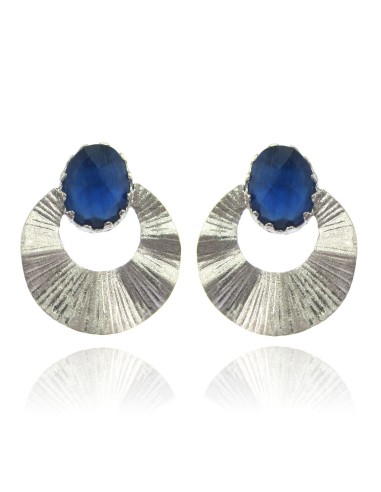 MRIO Inca Rising Sun Earrings Silver Blue Stone