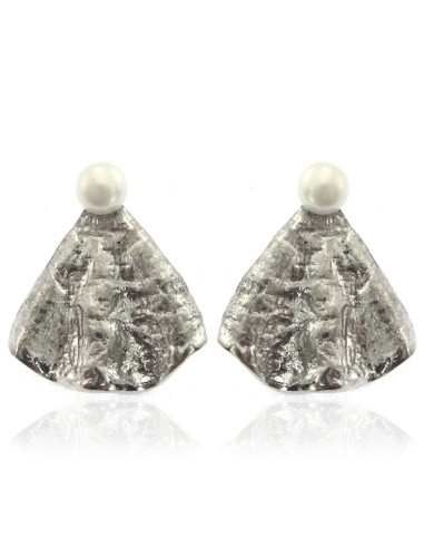 MRIO Inca Wavy Leaf Earrings Silver Pearl