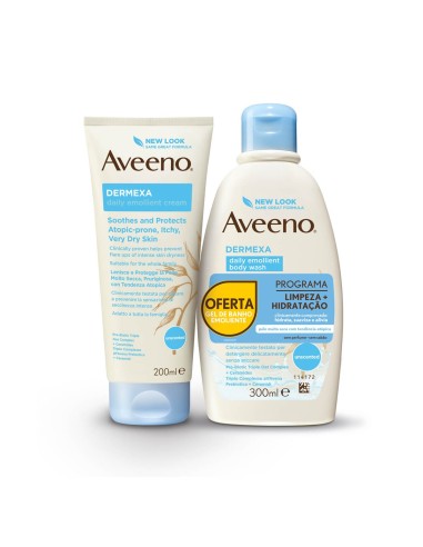 Aveeno Pack Dermexa Daily Emollient Cream 200ml and Dermexa Daily Emollient Body Wash 300ml