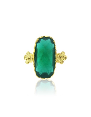 MRio Classic Adjustable Ring Silver Gold Green Stone