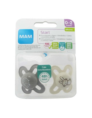 Mam Start Silicone Soother 0-2m Grey 2 Units