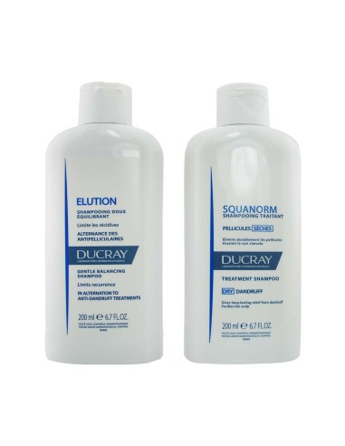 Ducray Squanorm Dry Dandruff Shampoo 200ml and Elution Shampoo 200ml