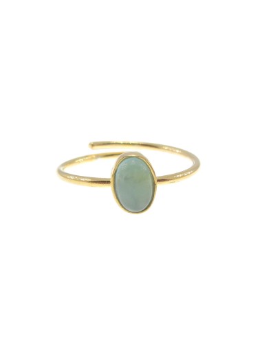 M Rio Classic Adjustable Ring Green Stone Oval Silver Gilt